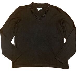 Christopher & Banks Black Sequins/Stone Embellished Neckline Knitted Sweater M